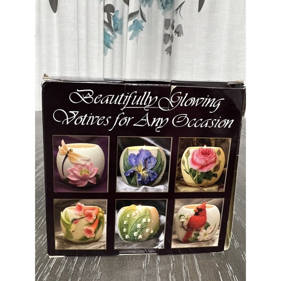 Ibis & Orchid Design Bonded Marble Handpainted Votive Purple Bearded Iris - New - Picture 11 of 16